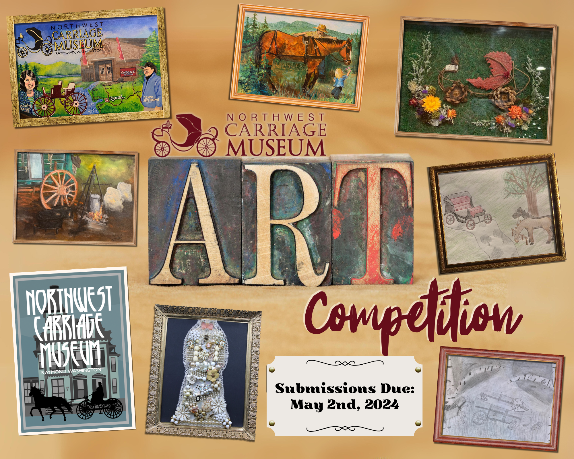Event Flyer for the Northwest Carriage Museum's 2024 Art Competition. Click for more details.